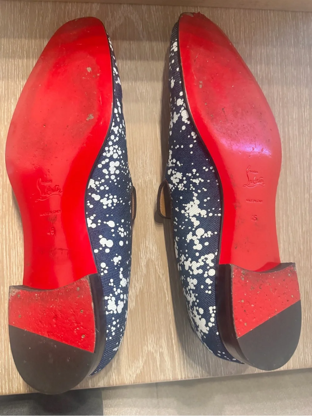 Christian Louboutin Navy Loafers with White Splatter